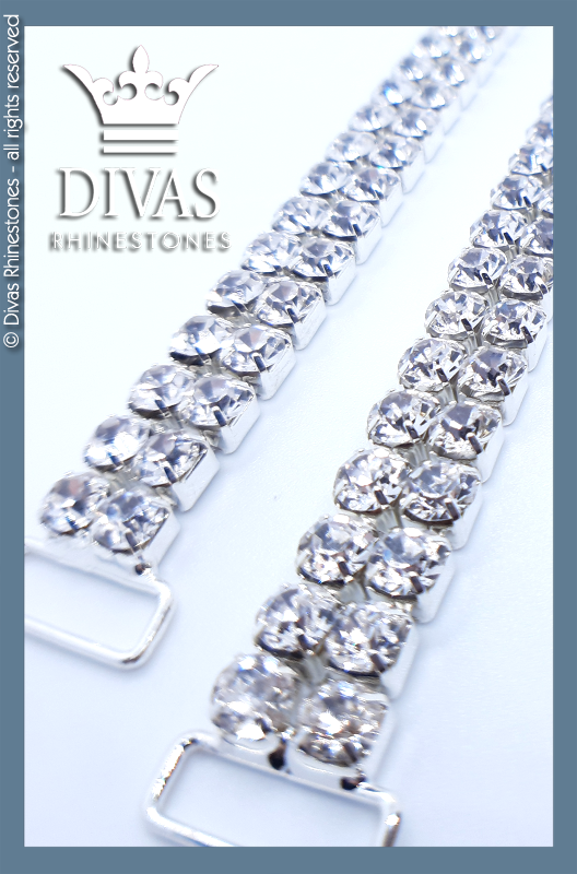 Silver Double Row Slim Czech Crystal Bottom Connectors in alloy casing - 17cm / 2 pieces