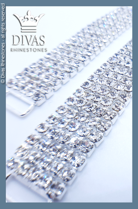 Silver 5 Row Glass Crystal Strap Connectors in alloy casing - 12cm / 2 pieces