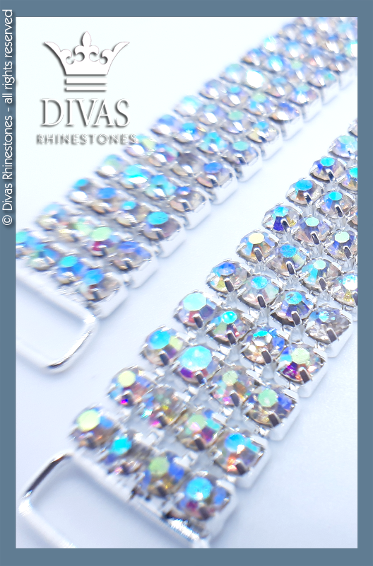 Silver 4 Row Glass Crystal AB Strap Connectors in alloy casing - 12cm / 2 pieces