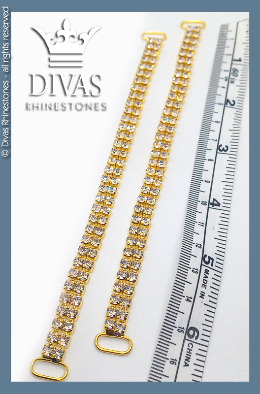 Gold Double Row Slim Czech Crystal Bottom Connectors in alloy casing - 16cm / 2 pieces