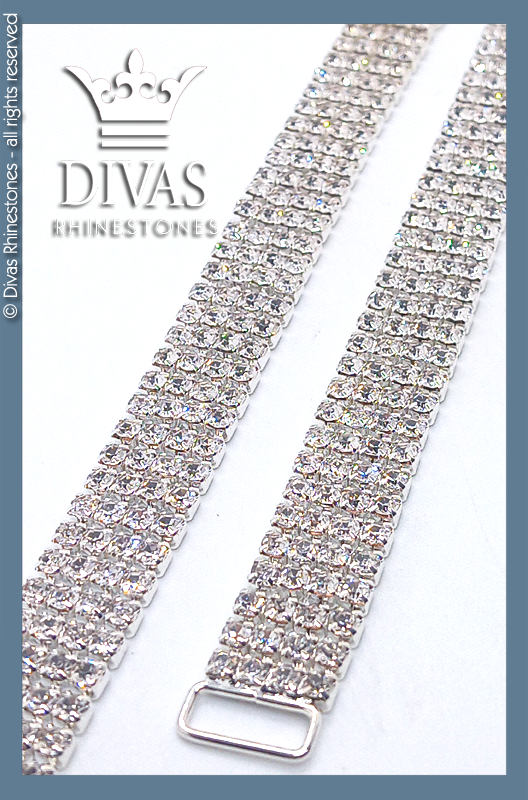 Silver 4 Row Glass Crystal Bottom Connectors in alloy casing - 17cm / 2 pieces