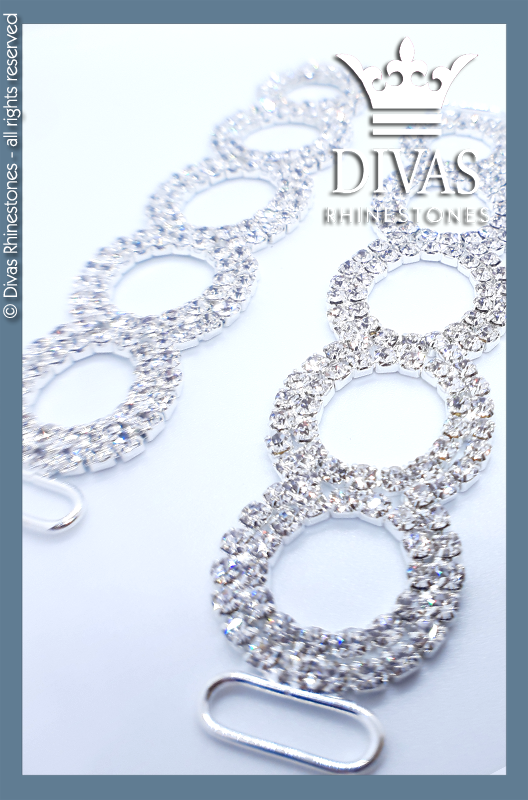 Circle Glass Crystal Strap Connectors in alloy casing - 12cm / 2 pieces