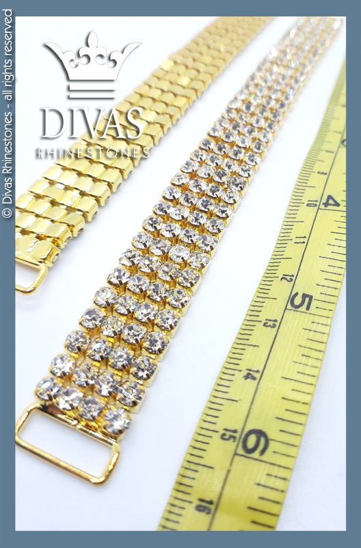4 Row Gold Czech Crystal Bottoms Connectors in alloy casing - 17cm / 2 pieces