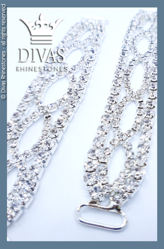 Braid Glass Crystal Strap Connectors in alloy casing - 12cm / 2 pieces