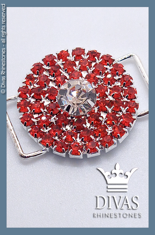 Silver Alloy Circle Centre Piece Encrusted with Siam Crystal Rhinestones - 3cm