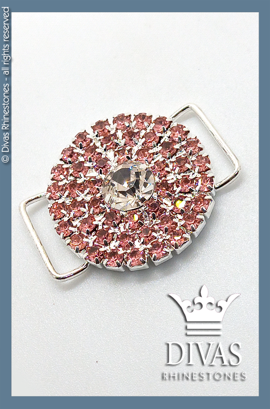Silver Alloy Circle Centre Piece Encrusted with Rose Crystal Rhinestones - 3cm