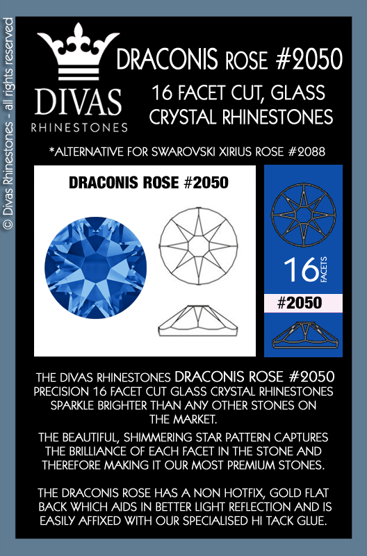 RHINESTONES - Draconis Rose #2050 Glass Crystal 'Sapphire' *Premium Grade*