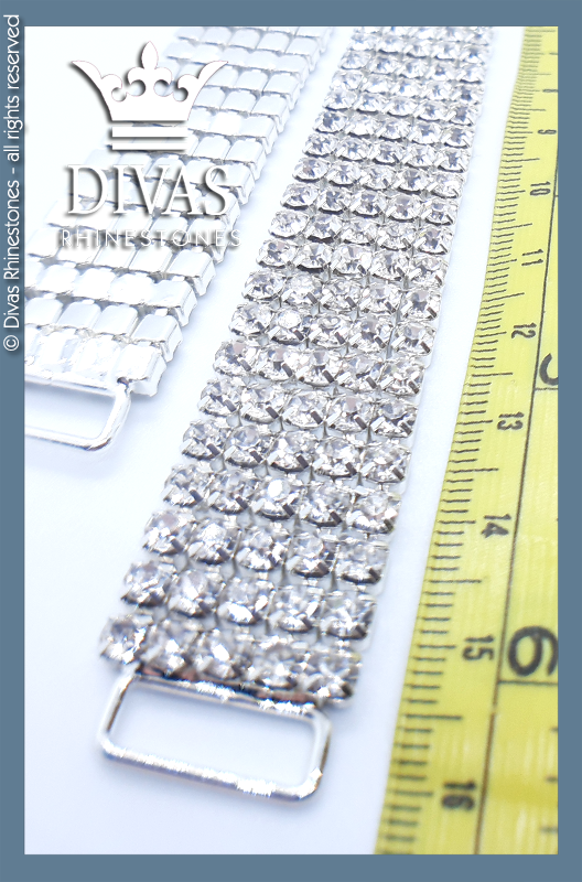 Silver 5 Row Glass Crystal Bottom Connectors in alloy casing - 17cm / 2 pieces