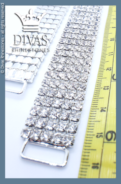 Silver 5 Row Glass Crystal Bottom Connectors in alloy casing - 17cm / 2 pieces