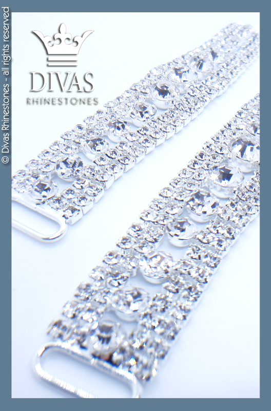 Silver Fantasy Czech Crystal Strap Connectors in alloy casing - 11cm / 2 pieces