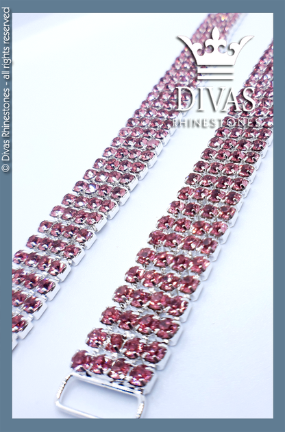 4 Row Pink Crystal Bottoms Connectors in silver alloy casing - 16cm / 2 pieces
