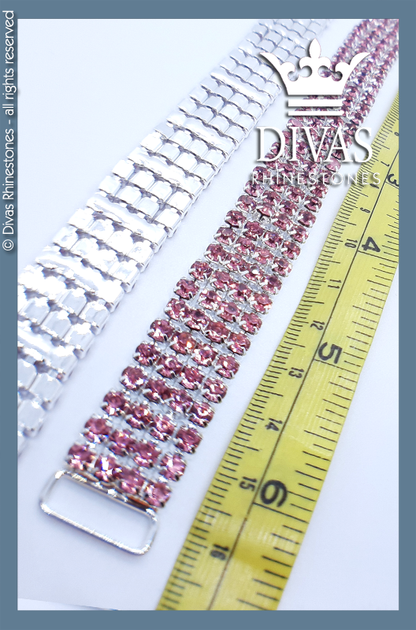 4 Row Pink Crystal Bottoms Connectors in silver alloy casing - 16cm / 2 pieces