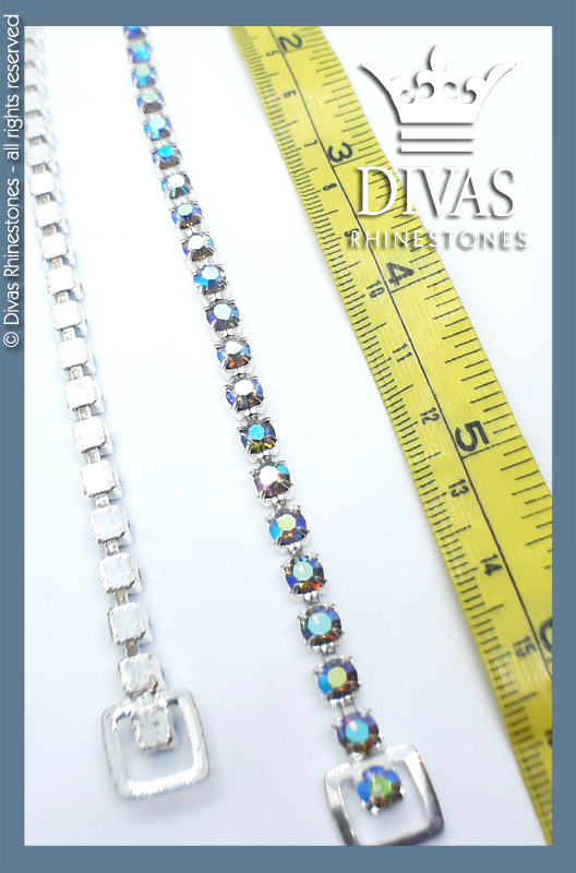 1 Row Slim AB Czech Crystal Bottoms Connectors in alloy casing - 17cm / 2 pieces