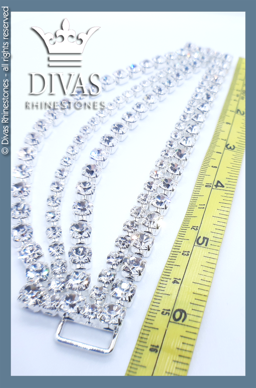 5 Tiered Dangling Silver Czech Crystal Strap Connectors in alloy casing - 17cm / 2 pieces