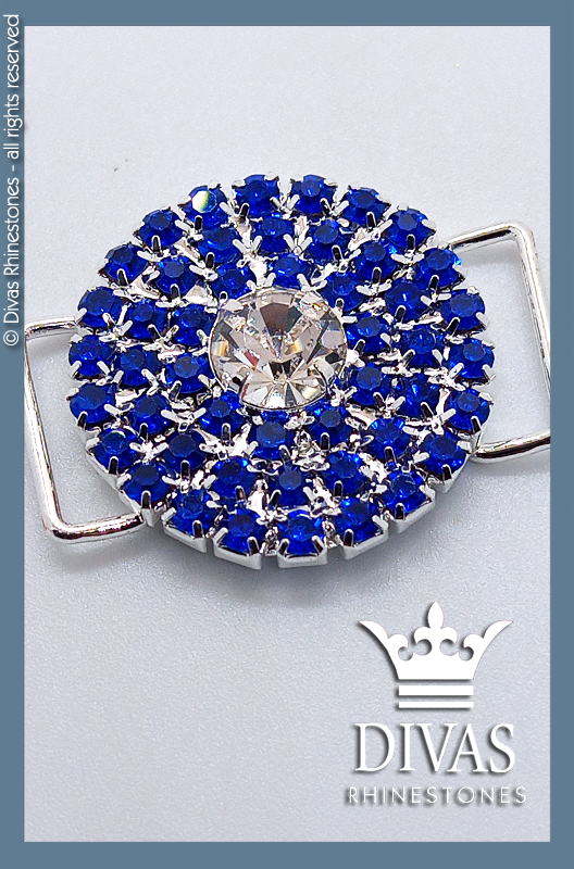 Silver Alloy Circle Centre Piece Encrusted with Sapphire Crystal Rhinestones - 3cm